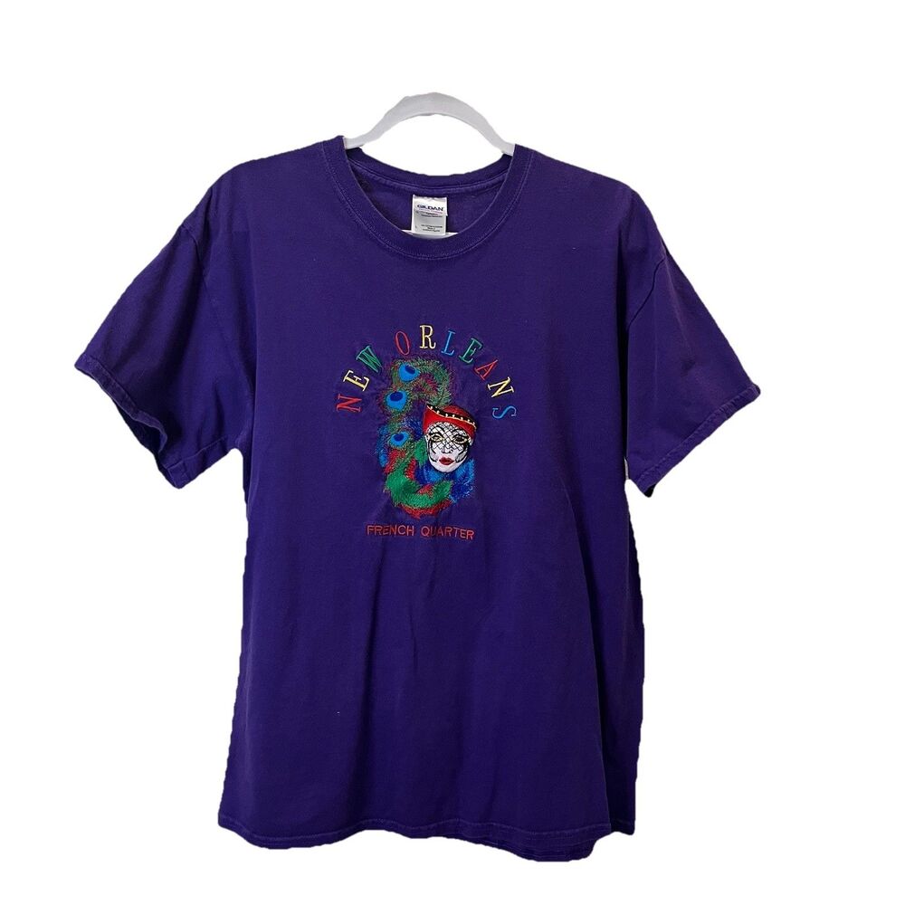 New Orleans French Quarter Embroidered Purple Short Sleeves Shirt Womens Size L
